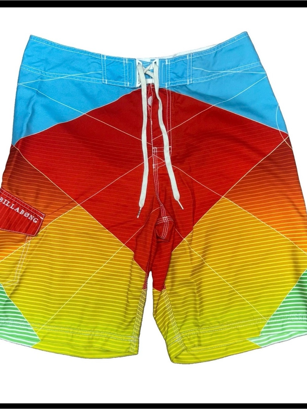 Billabong Men's Multicolor Geo Stripe Boardshorts - Red/Yellow/Blue 34 #1209